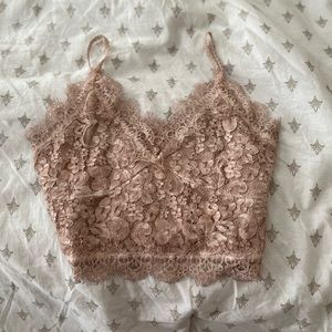 Plush lace floral print crop top